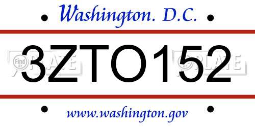 3ZTO152 District Of Columbia License Plate