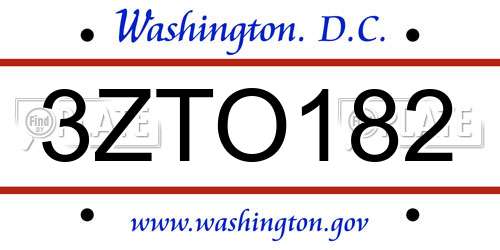 3ZTO182 District Of Columbia License Plate