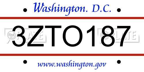 3ZTO187 District Of Columbia License Plate