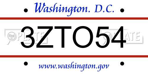3ZTO54 District Of Columbia License Plate
