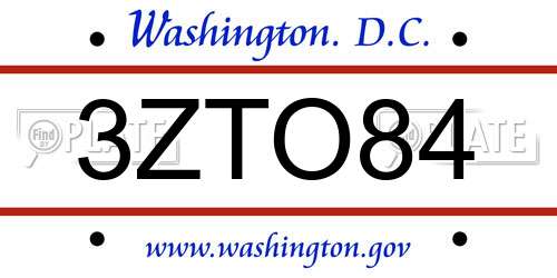 3ZTO84 District Of Columbia License Plate
