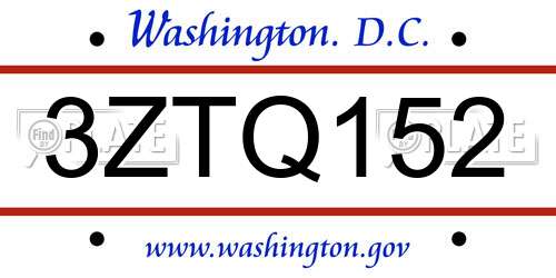 3ZTQ152 District Of Columbia License Plate