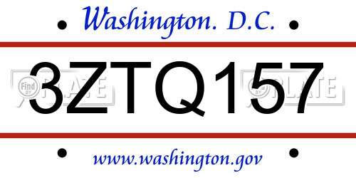 3ZTQ157 District Of Columbia License Plate