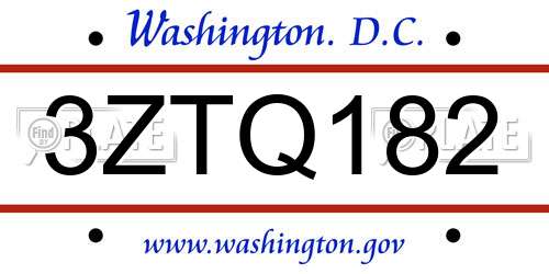3ZTQ182 District Of Columbia License Plate