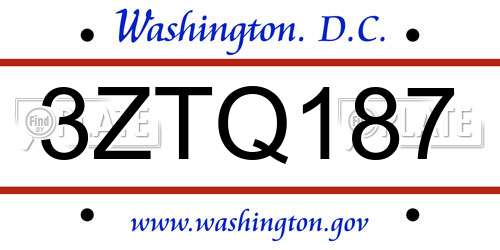 3ZTQ187 District Of Columbia License Plate