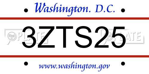 3ZTS25 District Of Columbia License Plate
