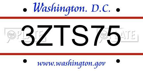 3ZTS75 District Of Columbia License Plate