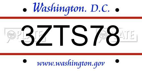 3ZTS78 District Of Columbia License Plate