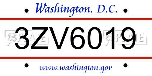 3ZV6019 District Of Columbia License Plate