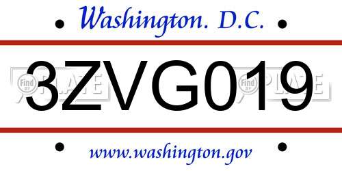 3ZVG019 District Of Columbia License Plate