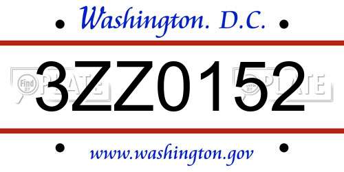3ZZ0152 District Of Columbia License Plate