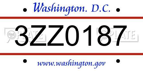 3ZZ0187 District Of Columbia License Plate