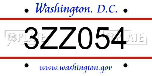 3ZZ054 District Of Columbia License Plate