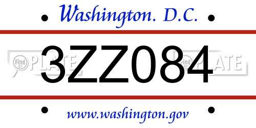 3ZZ084 District Of Columbia License Plate