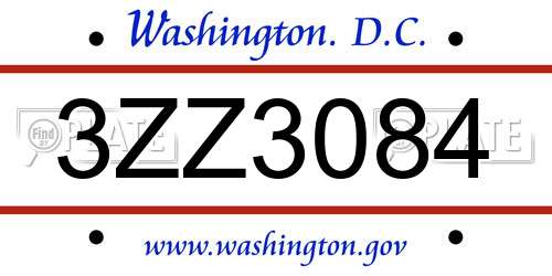 3ZZ3084 District Of Columbia License Plate