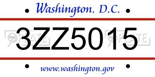 3ZZ5015 District Of Columbia License Plate