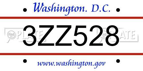3ZZ528 District Of Columbia License Plate