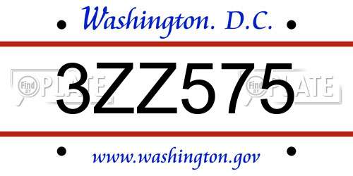 3ZZ575 District Of Columbia License Plate