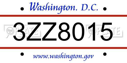 3ZZ8015 District Of Columbia License Plate