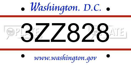 3ZZ828 District Of Columbia License Plate