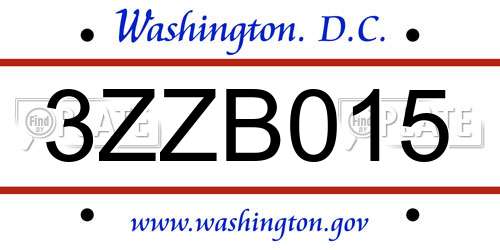 3ZZB015 District Of Columbia License Plate