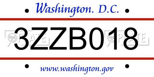 3ZZB018 District Of Columbia License Plate