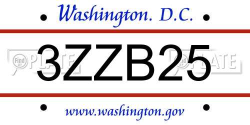 3ZZB25 District Of Columbia License Plate