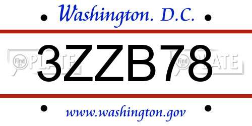 3ZZB78 District Of Columbia License Plate