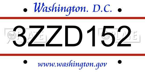 3ZZD152 District Of Columbia License Plate
