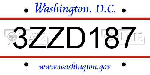3ZZD187 District Of Columbia License Plate