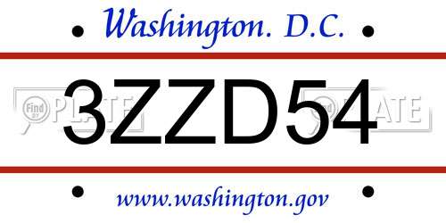 3ZZD54 District Of Columbia License Plate