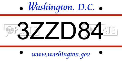 3ZZD84 District Of Columbia License Plate