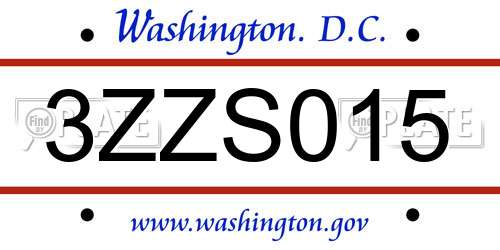 3ZZS015 District Of Columbia License Plate