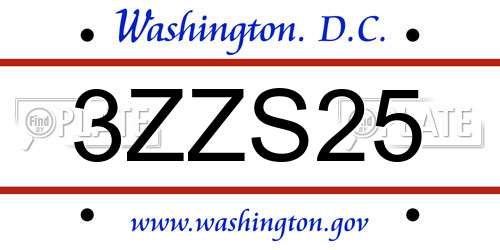 3ZZS25 District Of Columbia License Plate