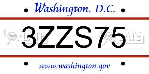 3ZZS75 District Of Columbia License Plate