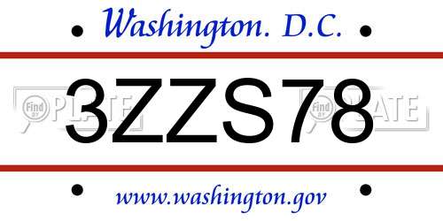 3ZZS78 District Of Columbia License Plate