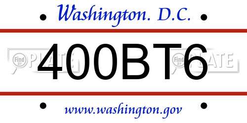 400BT6 District Of Columbia License Plate