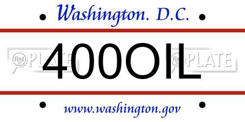 400OIL District Of Columbia License Plate