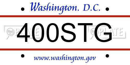 400STG District Of Columbia License Plate
