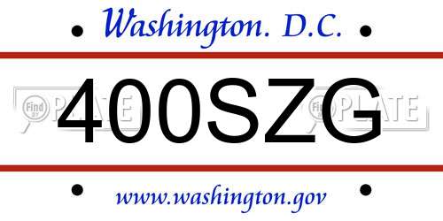 400SZG District Of Columbia License Plate