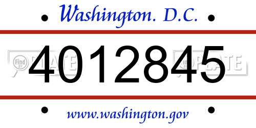 4012845 District Of Columbia License Plate
