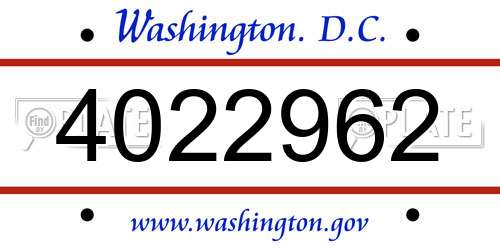 4022962 District Of Columbia License Plate