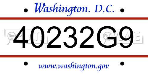40232G9 District Of Columbia License Plate