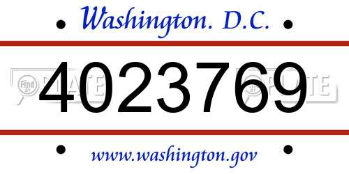 4023769 District Of Columbia License Plate