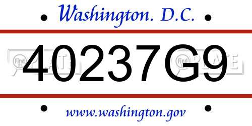 40237G9 District Of Columbia License Plate