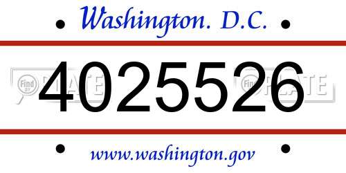4025526 District Of Columbia License Plate