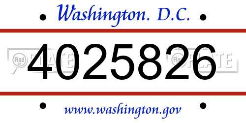 4025826 District Of Columbia License Plate