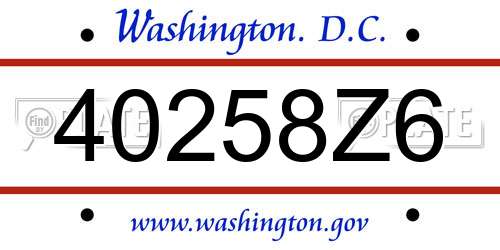 40258Z6 District Of Columbia License Plate