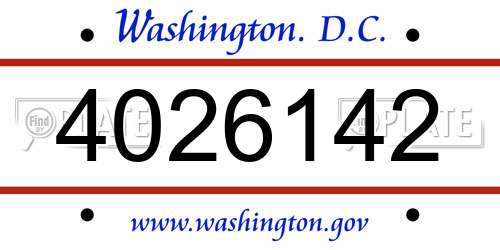 4026142 District Of Columbia License Plate
