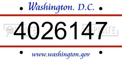 4026147 District Of Columbia License Plate